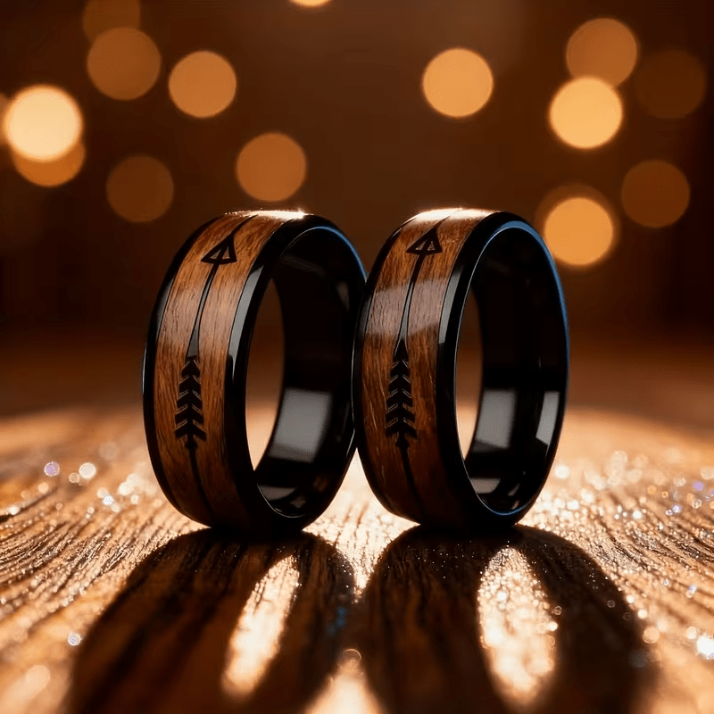 Black Arrow Wood Grain Stainless Steel Ring, Everyday Accessory